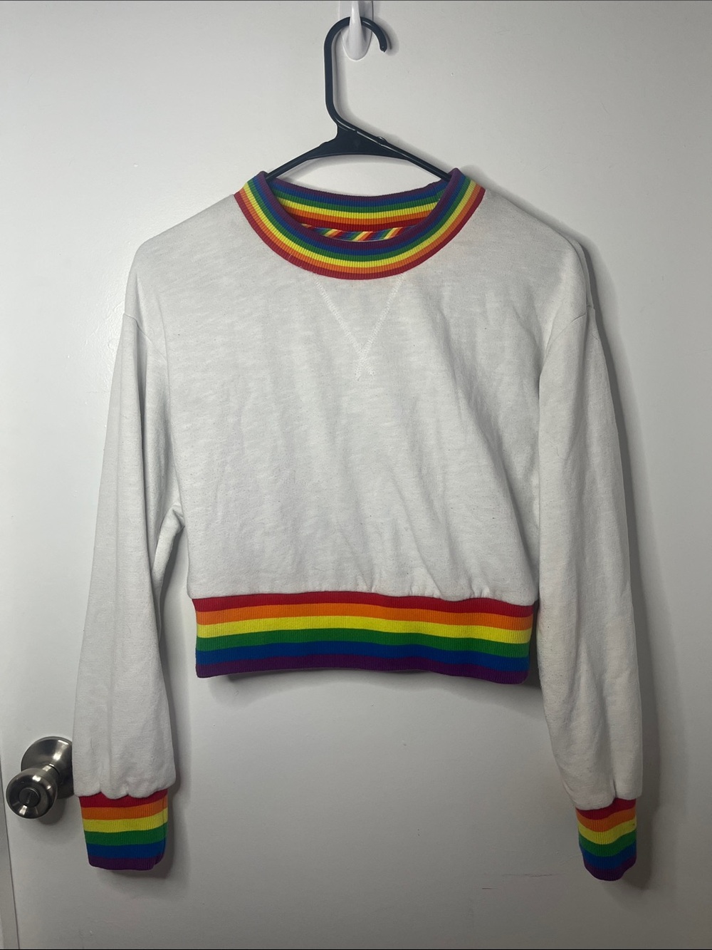 Target PRIDE Collection White Cropped Sweatshirt with Rainbow Trim